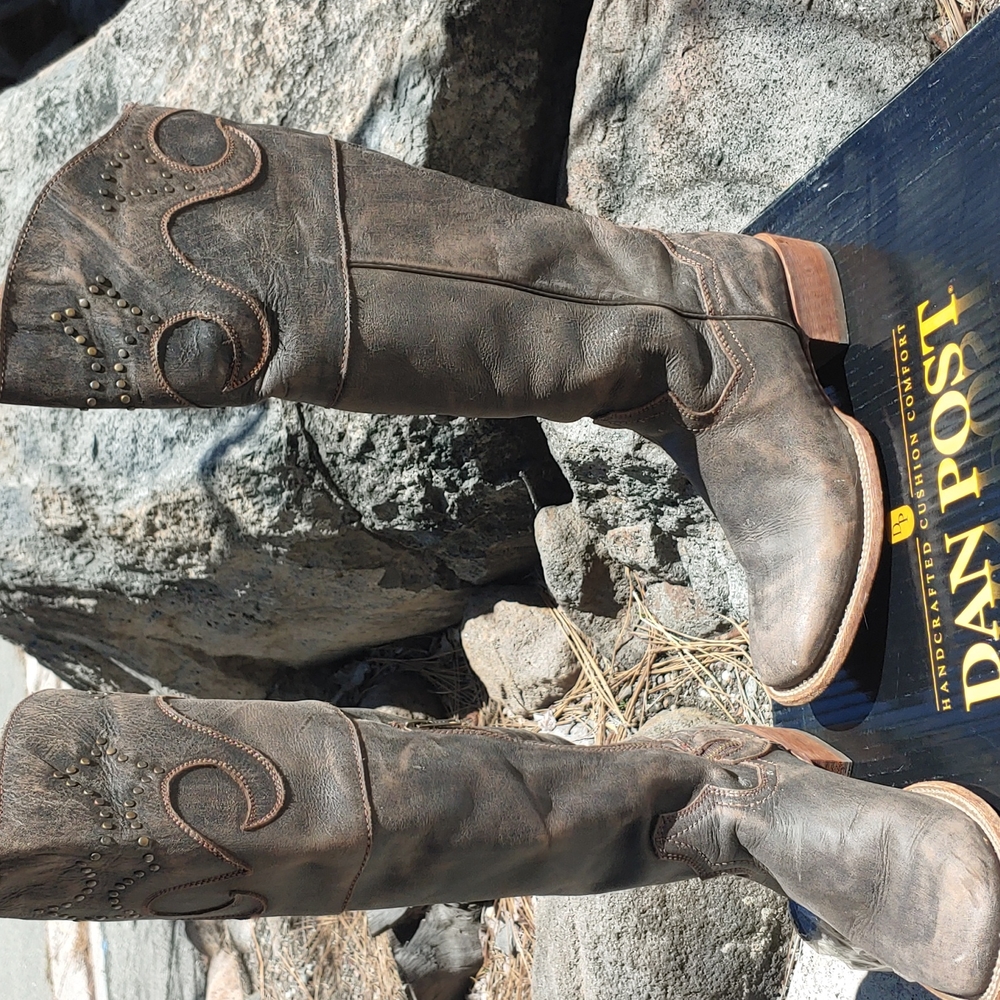 Dan Post Brown Tall Leather Heeled Cowboy Boots